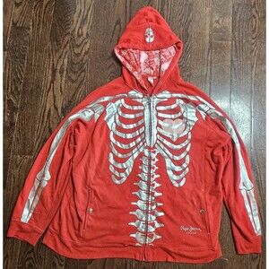 Pepe Jeans London Hoodie Woman 2X Skeleton Skull Full Zip Graphic Y2K Vtg